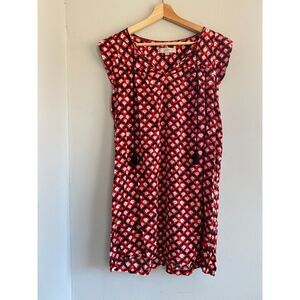 Ann Taylor Loft Red Floral Geometric Boho Dress S
